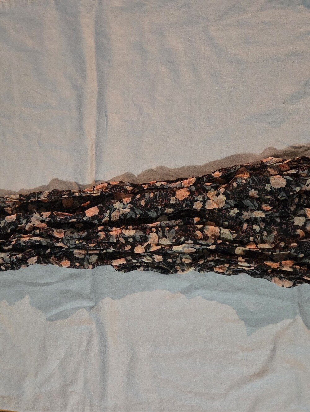 Black Floral Scarf with Peach and Cream Flowers